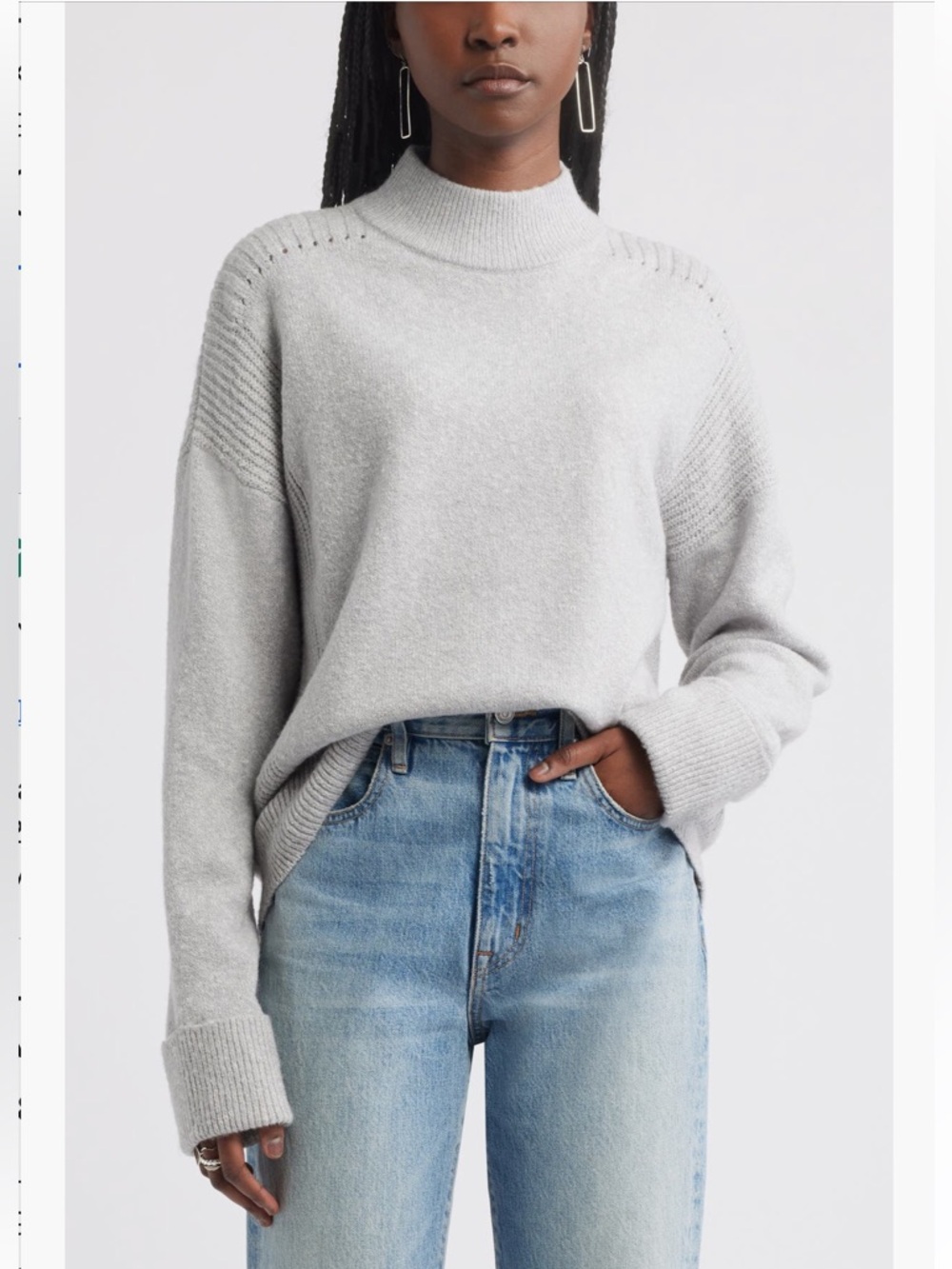 Treasure and Bond Rib Detail Mock Neck Sweater